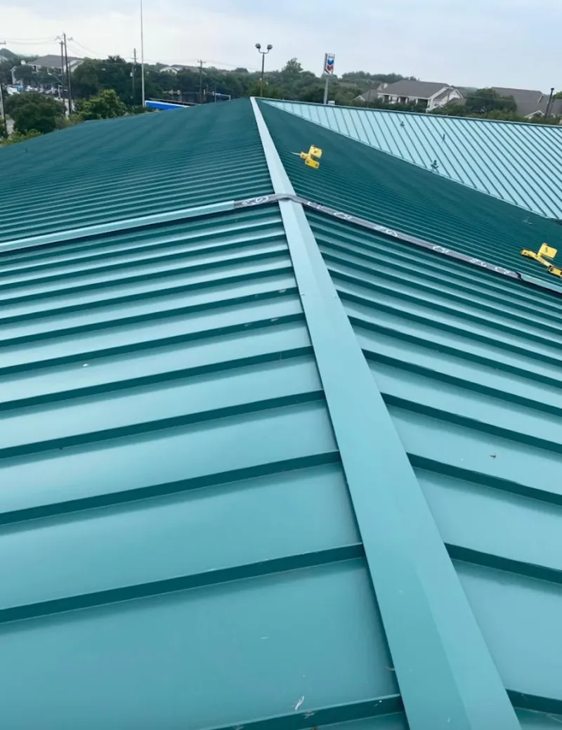 Green commercial metal roof ridge and valley for Metal Roof Repair in Bellmead